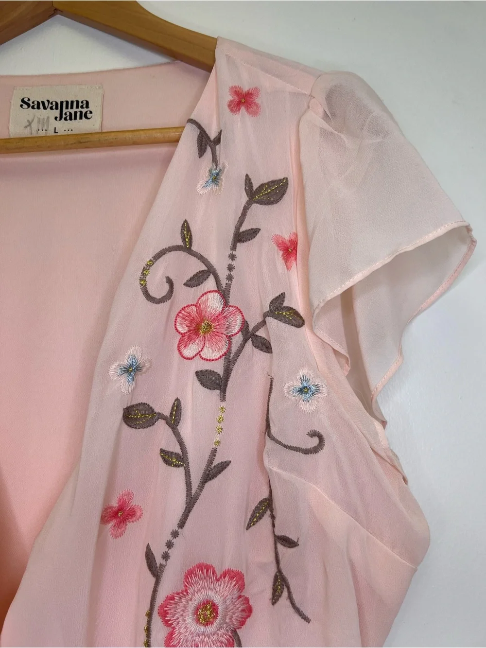 Savanna Jane Peach Floral Embroidered Maxi Wrap Dress - Picture 7 of 12